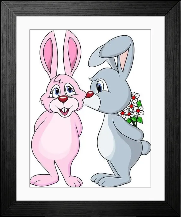 Framed Print : Rabbit cartoon kissing Framed Print : Rabbit cartoon kissing
