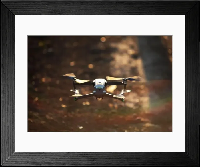Framed Print : Color image of a drone flying at sunrise Framed Print : Color image of a drone flying at sunrise