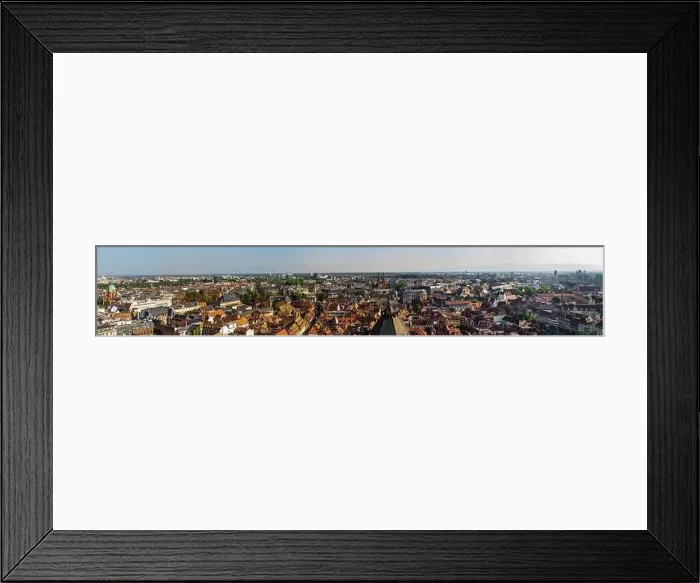 Framed Print : Aerial view of the city of Strasbourg. Sunny day. Red tiled roofs. Small, like the toy houses of the old city Framed Print : Aerial view of the city of Strasbourg. Sunny day. Red tiled roofs. Small, like the toy houses of the old city