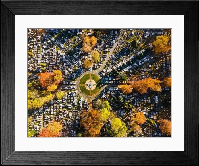 Framed Print : Abstract Geometric Pattern in City Graveyard Cemetery. Aerial Top Down Drone View Framed Print : Abstract Geometric Pattern in City Graveyard Cemetery. Aerial Top Down Drone View