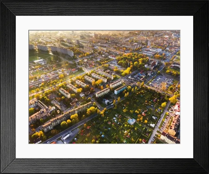 Framed Print : Autumnal Sunrise in Tarnow, Poland. Urban Skyline and Townscape. Aerial Drone View Framed Print : Autumnal Sunrise in Tarnow, Poland. Urban Skyline and Townscape. Aerial Drone View