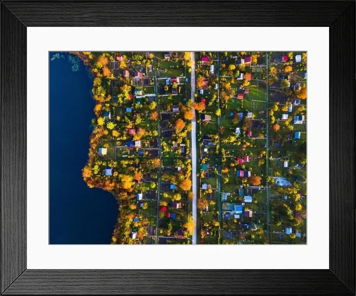 Framed Print : Top Down Drone View over Plot Gardens in Urban Area of Tarnow, Poland at Autumn Framed Print : Top Down Drone View over Plot Gardens in Urban Area of Tarnow, Poland at Autumn