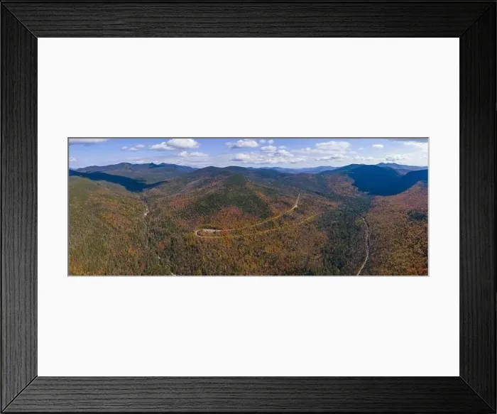 Framed Print : White Mountain National Forest fall foliage on Kancamagus Highway near Hancock Notch u-turn panorama aerial view Framed Print : White Mountain National Forest fall foliage on Kancamagus Highway near Hancock Notch u-turn panorama aerial view