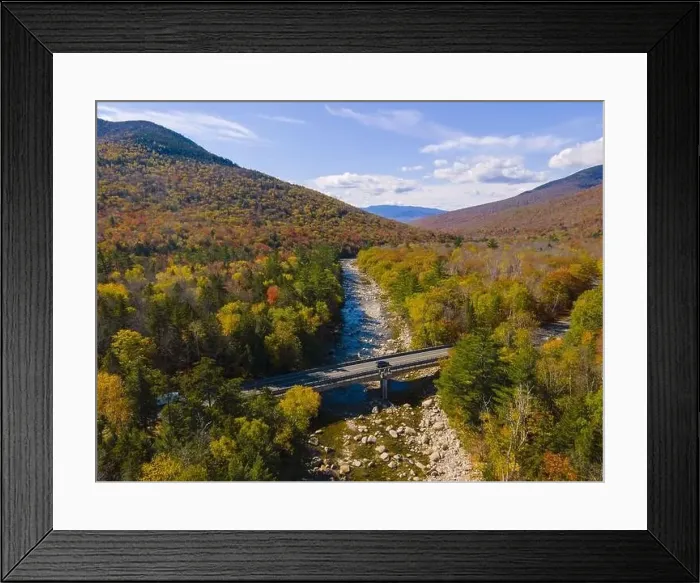 Framed Print : Aerial view of Pemigewasset River valley with fall foliage near Lincoln Woods on Kancamagus Highway in White Mountain Framed Print : Aerial view of Pemigewasset River valley with fall foliage near Lincoln Woods on Kancamagus Highway in White Mountain