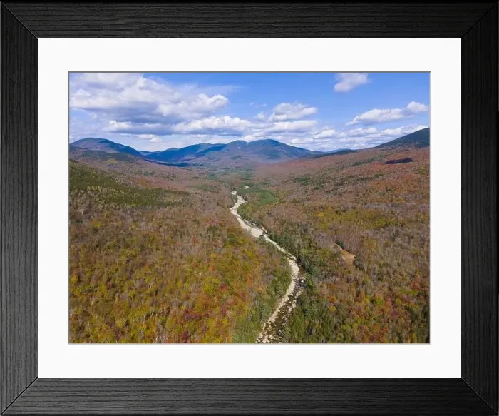 Framed Print : Aerial view of Pemigewasset River valley with fall foliage near Lincoln Woods on Kancamagus Highway in White Mountain Framed Print : Aerial view of Pemigewasset River valley with fall foliage near Lincoln Woods on Kancamagus Highway in White Mountain