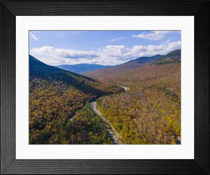 Framed Print : Aerial view of Pemigewasset River valley with fall foliage near Lincoln Woods on Kancamagus Highway in White Mountain Framed Print : Aerial view of Pemigewasset River valley with fall foliage near Lincoln Woods on Kancamagus Highway in White Mountain