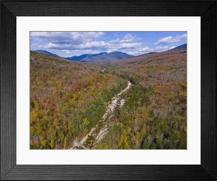 Framed Print : Aerial view of Pemigewasset River valley with fall foliage near Lincoln Woods on Kancamagus Highway in White Mountain Framed Print : Aerial view of Pemigewasset River valley with fall foliage near Lincoln Woods on Kancamagus Highway in White Mountain