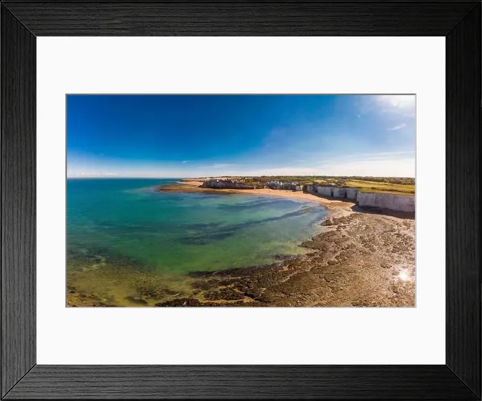 Framed Print : Drone aerial view of the beach and white cliffs on sunny day, Margate, England, UK Framed Print : Drone aerial view of the beach and white cliffs on sunny day, Margate, England, UK