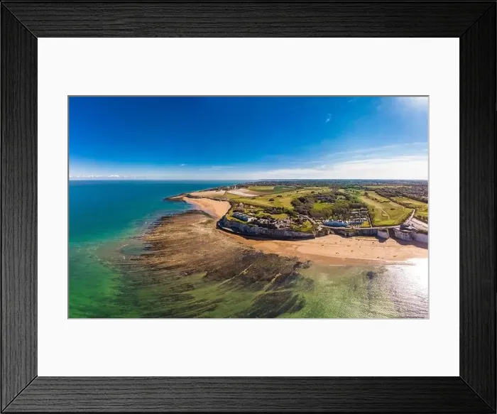 Framed Print : Drone aerial view of the beach and white cliffs on sunny day, Margate, England, UK Framed Print : Drone aerial view of the beach and white cliffs on sunny day, Margate, England, UK