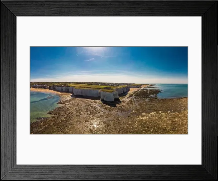 Framed Print : Drone aerial view of the beach and white cliffs on sunny day, Margate, England, UK Framed Print : Drone aerial view of the beach and white cliffs on sunny day, Margate, England, UK