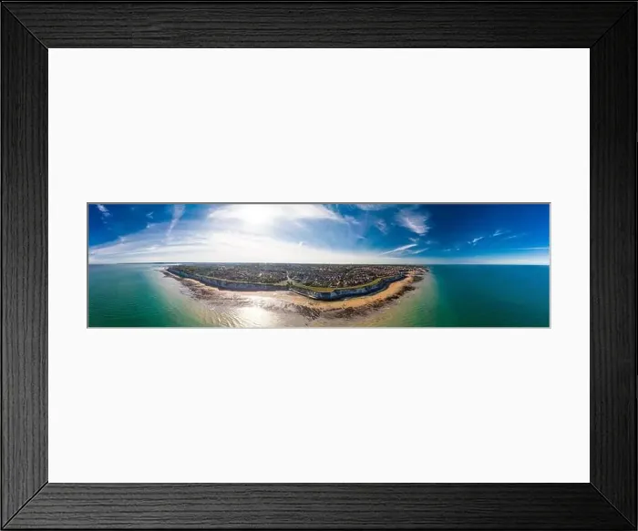 Framed Print : Drone aerial view of the beach and white cliffs on sunny day, Margate, England, UK Framed Print : Drone aerial view of the beach and white cliffs on sunny day, Margate, England, UK