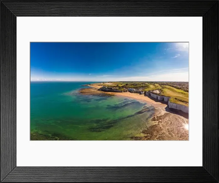 Framed Print : Drone aerial view of the beach and white cliffs on sunny day, Margate, England, UK Framed Print : Drone aerial view of the beach and white cliffs on sunny day, Margate, England, UK