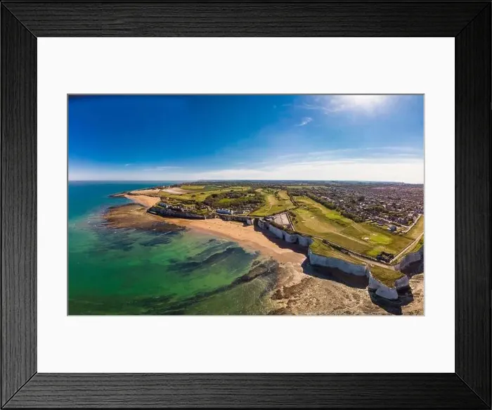 Framed Print : Drone aerial view of the beach and white cliffs on sunny day, Margate, England, UK Framed Print : Drone aerial view of the beach and white cliffs on sunny day, Margate, England, UK