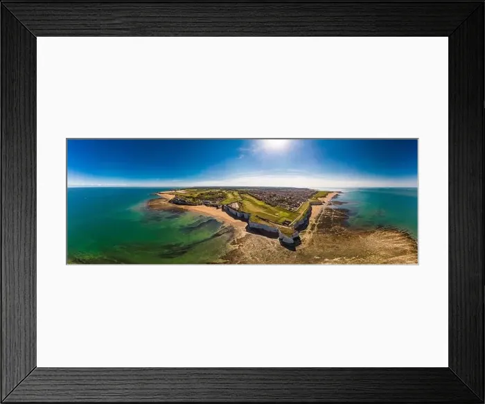Framed Print : Drone aerial view of the beach and white cliffs on sunny day, Margate, England, UK Framed Print : Drone aerial view of the beach and white cliffs on sunny day, Margate, England, UK