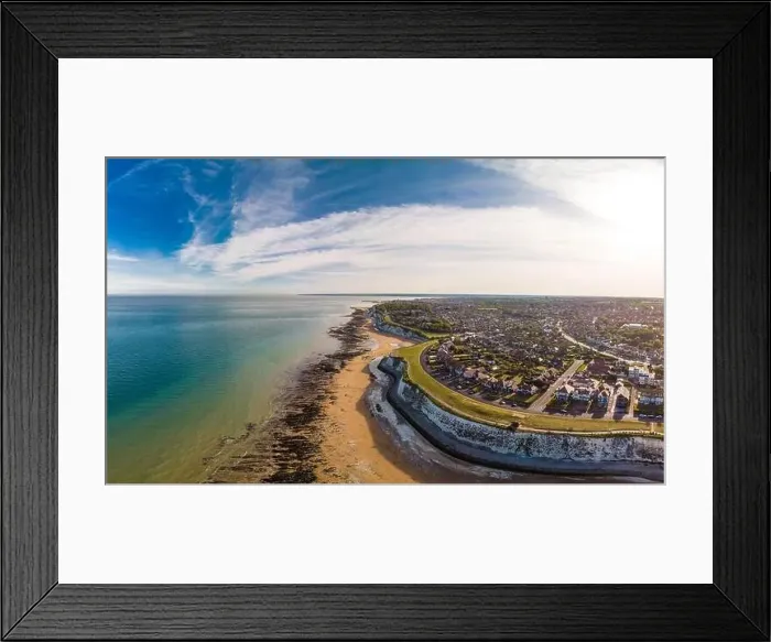 Framed Print : Drone aerial view of the beach and white cliffs on sunny day, Margate, England, UK Framed Print : Drone aerial view of the beach and white cliffs on sunny day, Margate, England, UK