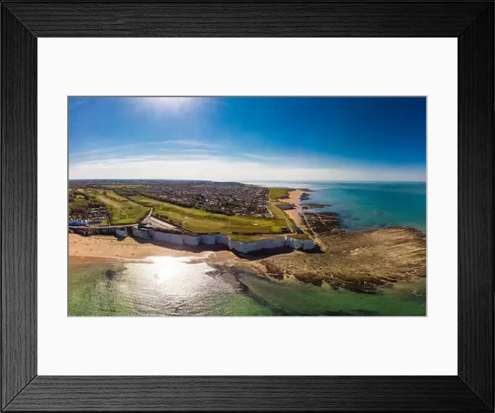 Framed Print : Drone aerial view of the beach and white cliffs on sunny day, Margate, England, UK Framed Print : Drone aerial view of the beach and white cliffs on sunny day, Margate, England, UK