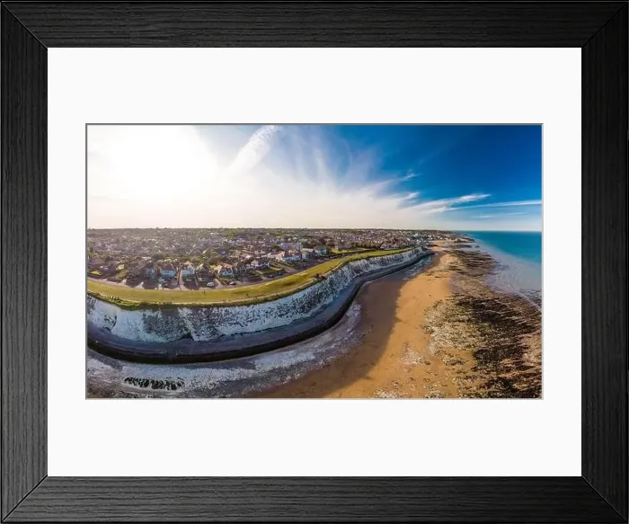 Framed Print : Drone aerial view of the beach and white cliffs on sunny day, Margate, England, UK Framed Print : Drone aerial view of the beach and white cliffs on sunny day, Margate, England, UK