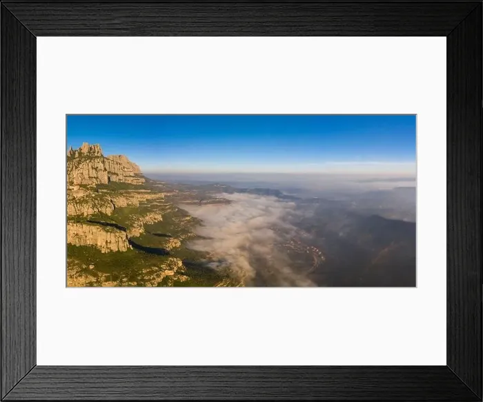 Framed Print : Panoramic aerial drone view of Montserrat mountain range and its valley near Barcelona Framed Print : Panoramic aerial drone view of Montserrat mountain range and its valley near Barcelona