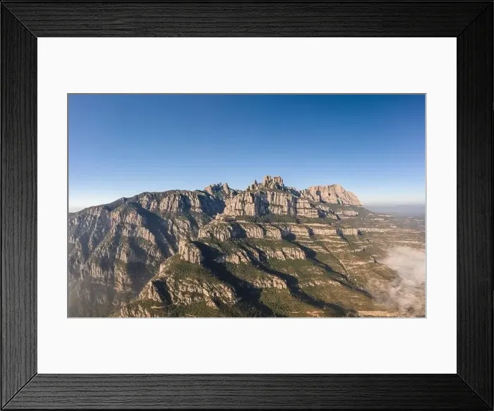 Framed Print : Panoramic aerial drone shot of Montserrat mountain range near Barcelona in winter morning Framed Print : Panoramic aerial drone shot of Montserrat mountain range near Barcelona in winter morning