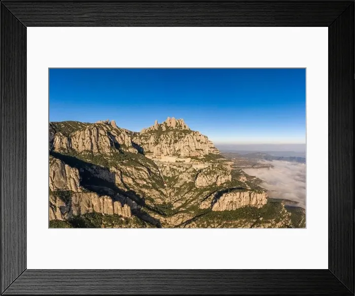 Framed Print : Aerial drone view of Abbey of Montserrat mountain near Barcelona in morning sunrise Framed Print : Aerial drone view of Abbey of Montserrat mountain near Barcelona in morning sunrise