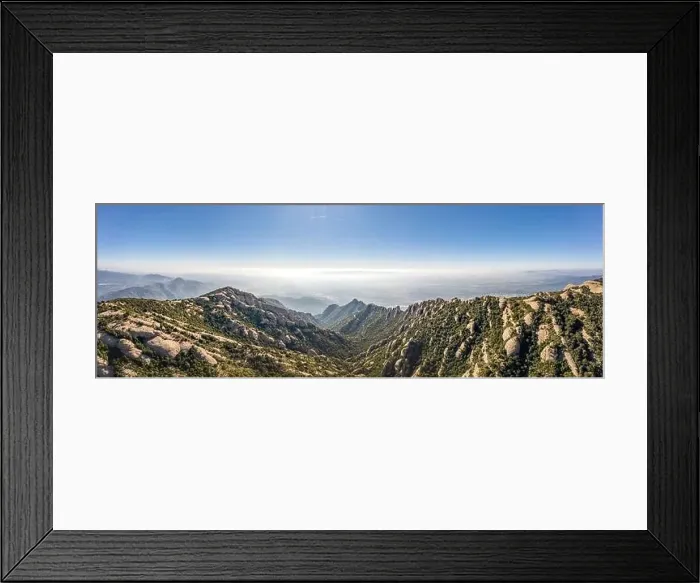 Framed Print : Panoramic aerial drone shot view of Montserrat mountain rage in morning near Barcelona Framed Print : Panoramic aerial drone shot view of Montserrat mountain rage in morning near Barcelona