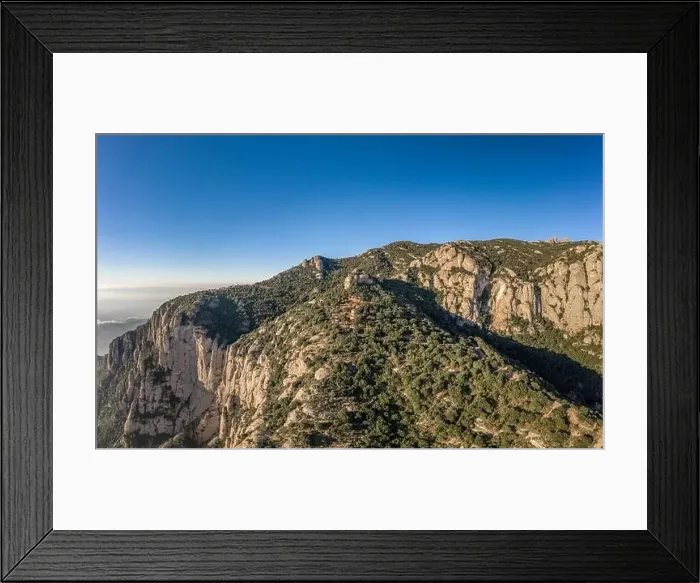 Framed Print : Panoramic aerial drone view of Holy Cave of Montserrat on mountain near Barcelona in sunrise Framed Print : Panoramic aerial drone view of Holy Cave of Montserrat on mountain near Barcelona in sunrise