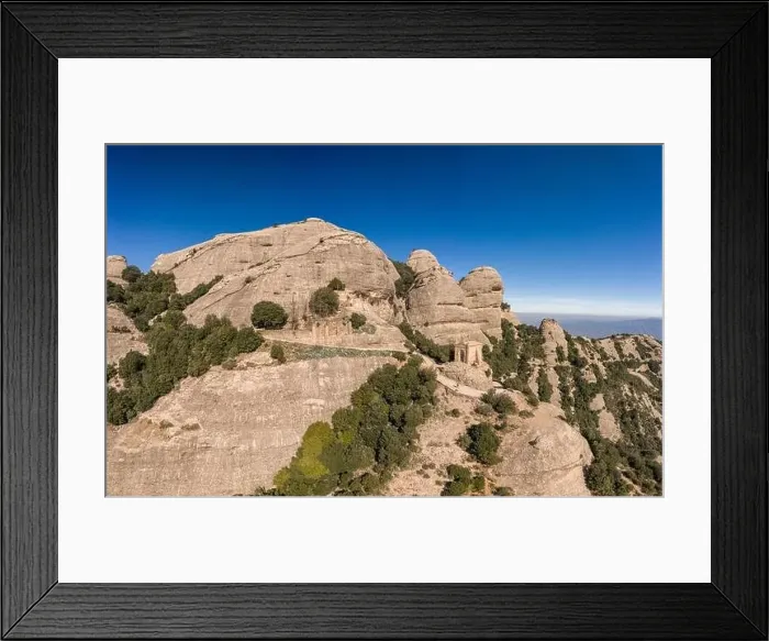 Framed Print : Aerial drone shot of Sant Jeroni peak on Montserrat near Barcelona in winter morning Framed Print : Aerial drone shot of Sant Jeroni peak on Montserrat near Barcelona in winter morning