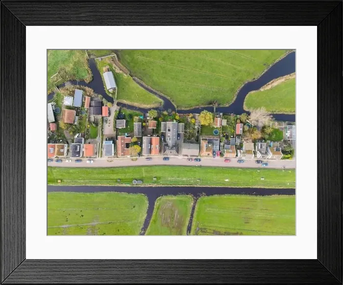 Framed Print : Top down view of dike houses and river grass the netherlands Holland natural housing a long the water classic Framed Print : Top down view of dike houses and river grass the netherlands Holland natural housing a long the water classic