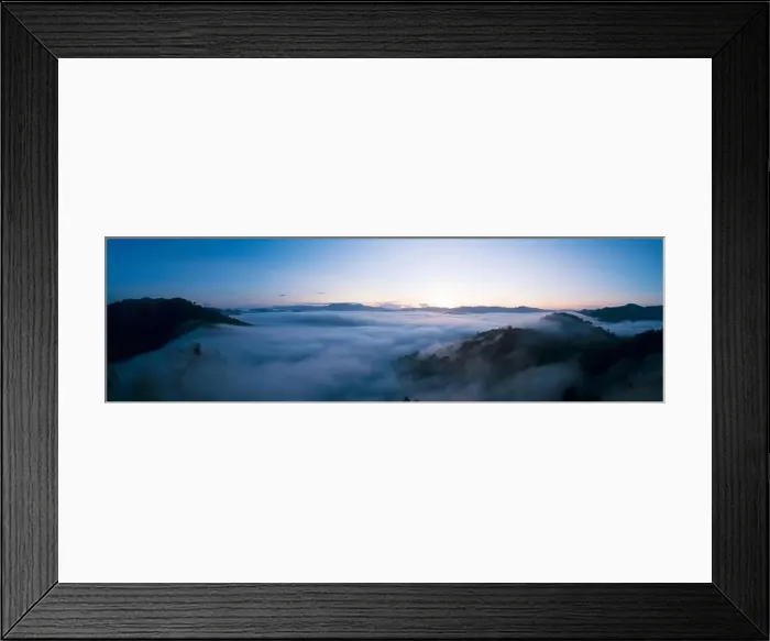 Framed Print : Panorama Aerial view Drone shot of Beautiful scenery landscape sunlight in the morning sunrise above flowing fog waves Framed Print : Panorama Aerial view Drone shot of Beautiful scenery landscape sunlight in the morning sunrise above flowing fog waves