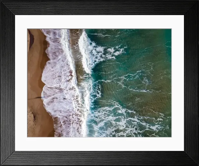 Framed Print : huge big waves from above at the Island of Sicily, drone view at beach and huge waves Sicilia