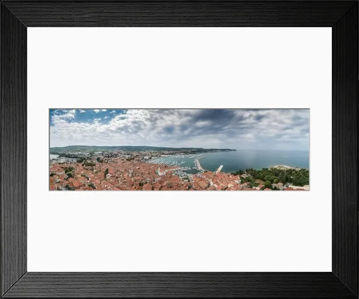 Framed Print : Panorama photo from Izola on Slovenian adriatic coast in morning sunrise Framed Print : Panorama photo from Izola on Slovenian adriatic coast in morning sunrise