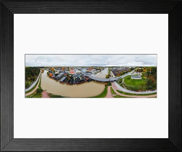 Framed Print : Porvoo, Finland - 2 October 2019: Panoramic aerial autumn view of old town of Porvoo, Finland Framed Print : Porvoo, Finland - 2 October 2019: Panoramic aerial autumn view of old town of Porvoo, Finland