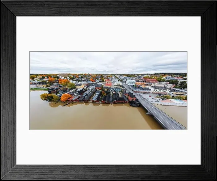 Framed Print : Porvoo, Finland - 2 October 2019: Panoramic aerial autumn view of old town of Porvoo, Finland Framed Print : Porvoo, Finland - 2 October 2019: Panoramic aerial autumn view of old town of Porvoo, Finland