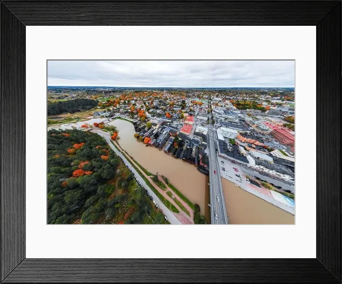 Framed Print : Porvoo, Finland - 2 October 2019: Panoramic aerial autumn view of old town of Porvoo, Finland Framed Print : Porvoo, Finland - 2 October 2019: Panoramic aerial autumn view of old town of Porvoo, Finland