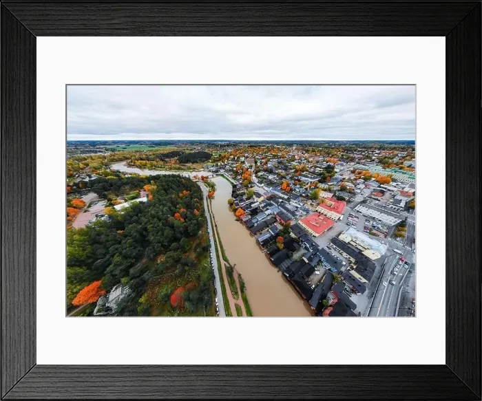 Framed Print : Porvoo, Finland - 2 October 2019: Panoramic aerial autumn view of old town of Porvoo, Finland Framed Print : Porvoo, Finland - 2 October 2019: Panoramic aerial autumn view of old town of Porvoo, Finland