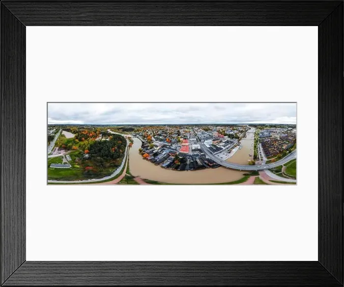 Framed Print : Porvoo, Finland - 2 October 2019: Panoramic aerial autumn view of old town of Porvoo, Finland Framed Print : Porvoo, Finland - 2 October 2019: Panoramic aerial autumn view of old town of Porvoo, Finland