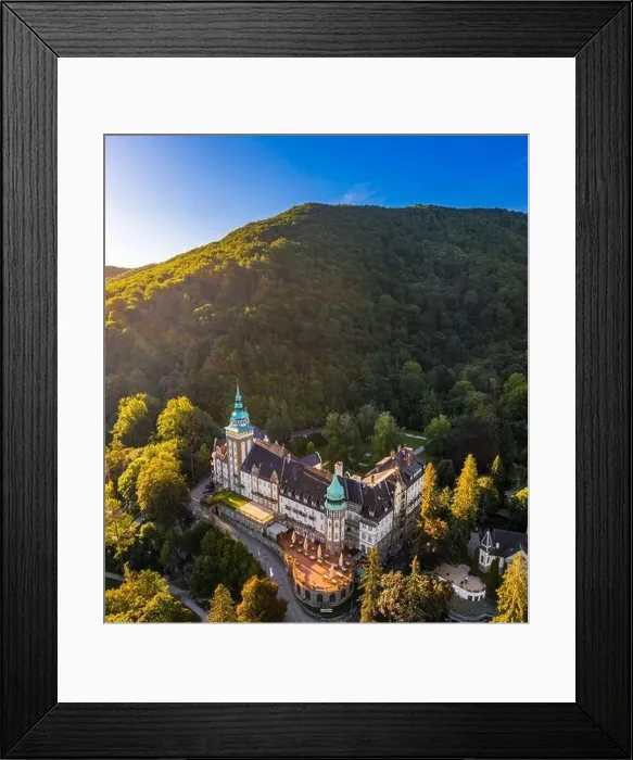 Framed Print : Lillafured, Hungary - Aerial view of the famous Lillafured Castle in the mountains of Bukk near Miskolc on a sunny