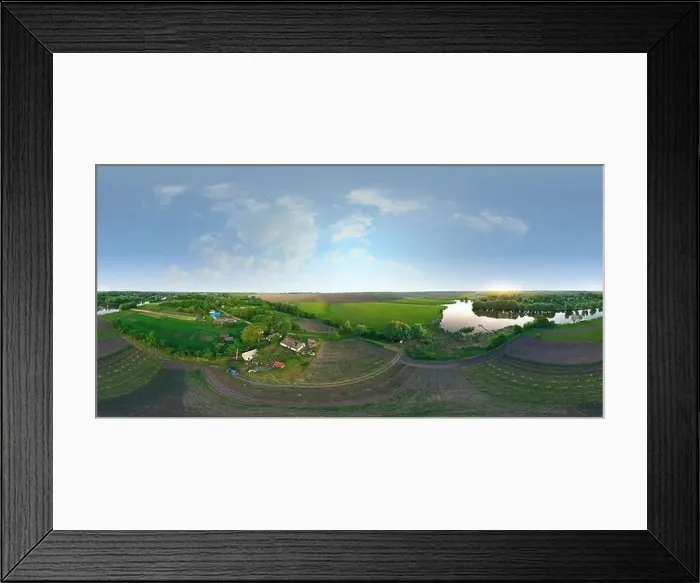 Framed Print : Drone shot aerial view scenic landscape a big river with fresh green tree forest and blue sky Framed Print : Drone shot aerial view scenic landscape a big river with fresh green tree forest and blue sky