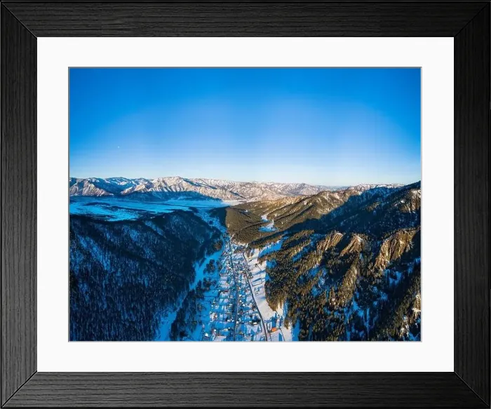 Framed Print : Aerial pano of winter village Framed Print : Aerial pano of winter village