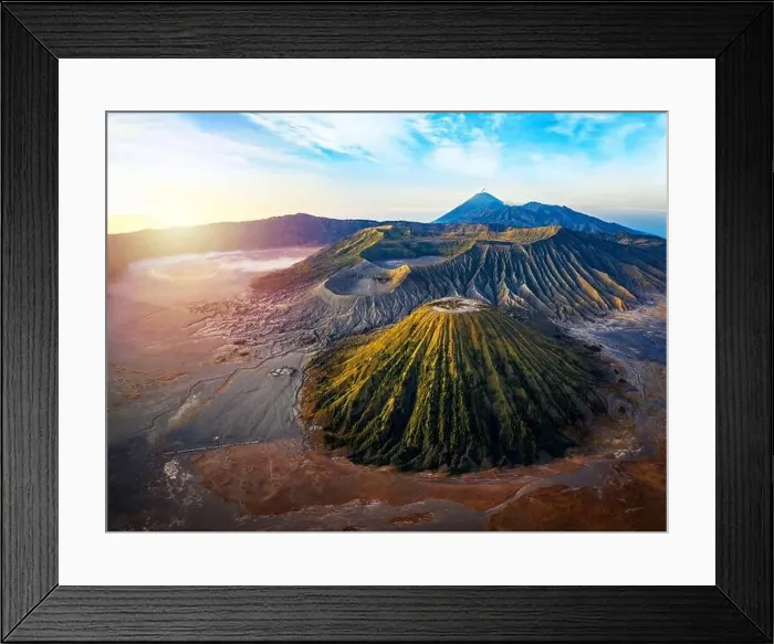 Framed Print : aerial view of the sunrise at the vulcano bromo national park indonesia on the island java Framed Print : aerial view of the sunrise at the vulcano bromo national park indonesia on the island java