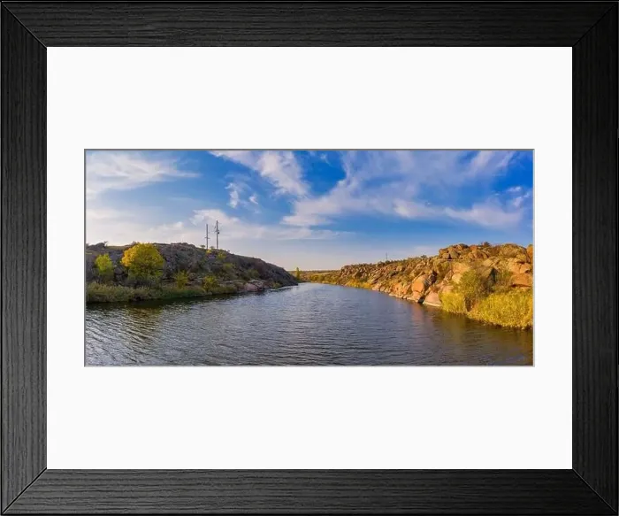 Framed Print : A stream flowing among huge stones covered with small dry plants in the warm evening light in picturesque Ukraine Framed Print : A stream flowing among huge stones covered with small dry plants in the warm evening light in picturesque Ukraine