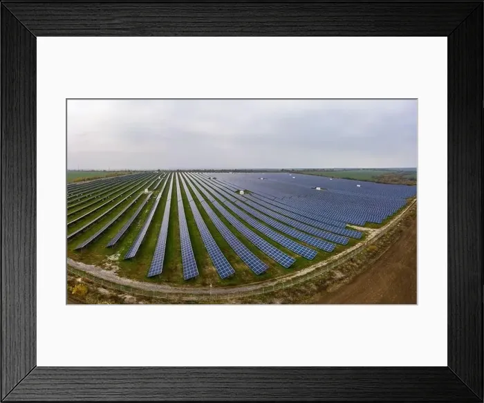 Framed Print : Power plant using renewable solar energy. Aerial drone shot Framed Print : Power plant using renewable solar energy. Aerial drone shot