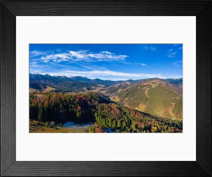 Framed Print : Picturesque mountain landscapes of autumn with snow near the village of Dzembronya in Ukraine Carpathians mountains Framed Print : Picturesque mountain landscapes of autumn with snow near the village of Dzembronya in Ukraine Carpathians mountains