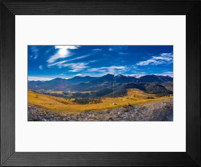 Framed Print : Beautiful winter nature aerial in the Carpathian Mountains, inspiration landscape realtime. Aerial panoramic drone shot Framed Print : Beautiful winter nature aerial in the Carpathian Mountains, inspiration landscape realtime. Aerial panoramic drone shot