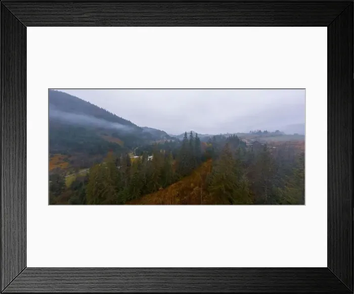 Framed Print : Rainy foggy and gray weather in the mountain valley of the Carpathians in Ukraine in small village Aerial panoramic Framed Print : Rainy foggy and gray weather in the mountain valley of the Carpathians in Ukraine in small village Aerial panoramic