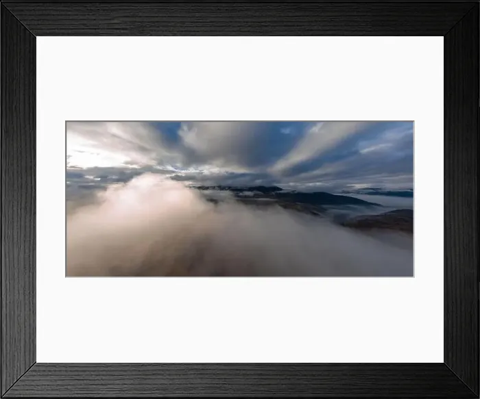 Framed Print : Autumn flight through blue sky in Carpatian autumn mountains, Aerial panoramic drone shot Framed Print : Autumn flight through blue sky in Carpatian autumn mountains, Aerial panoramic drone shot