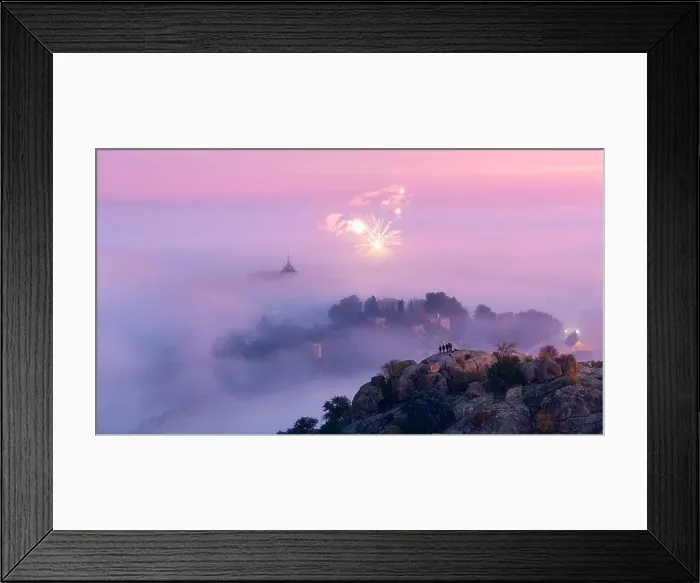 Framed Print : Aerial view of ancient town and medieval Alcazar de Toledo palace in mist in colorful daybreak Framed Print : Aerial view of ancient town and medieval Alcazar de Toledo palace in mist in colorful daybreak