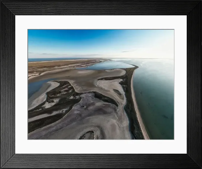 Framed Print : Unusual islands on a brilliant lake, top view, drone camera