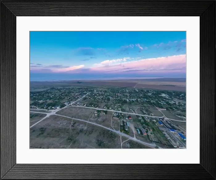 Framed Print : Tidy and small houses in sandy streets. Beautiful and peaceful village Strilkove in the morning light Framed Print : Tidy and small houses in sandy streets. Beautiful and peaceful village Strilkove in the morning light