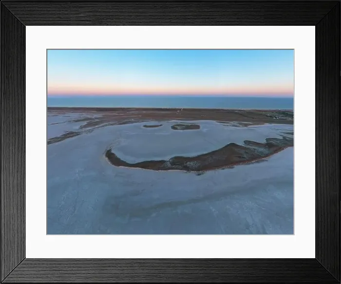 Framed Print : Sandy swamp near a beautiful lake, top view, drone camera Framed Print : Sandy swamp near a beautiful lake, top view, drone camera